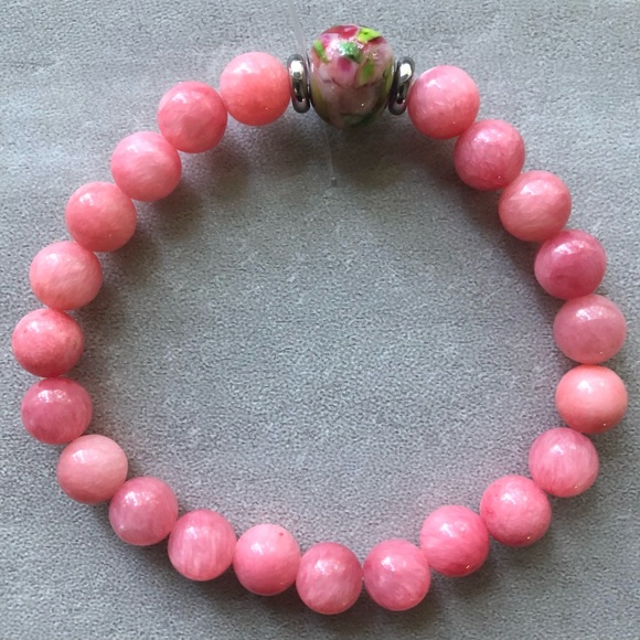 Hand Crafted Jewelry - Bright Pink Rhodochrosite Handcrafted Bead Bracelet